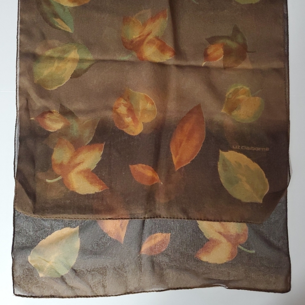 Vintage Designer Scarf LIZ CLAIBORNE Sheer Botanical Leaves Rectangle 13 x 60"